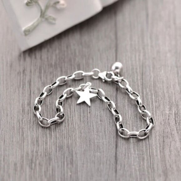 925 Sterling Silver Vintage Star Pendant Chain Bracelet 7 '' long lobster lock - Picture 3 of 5
